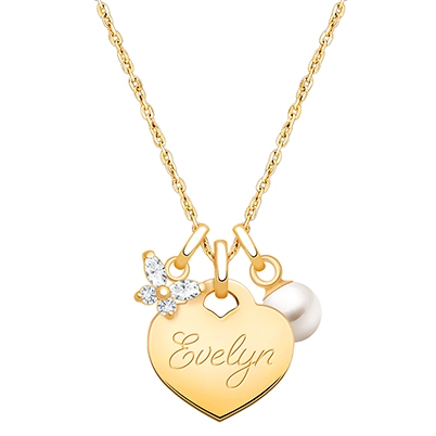 14K Gold Baby Heart &quot;Design Your Own&quot; Children&#039;s Necklace for Girls (Optional Charms &amp; FREE Engraving) - 14K Gold
