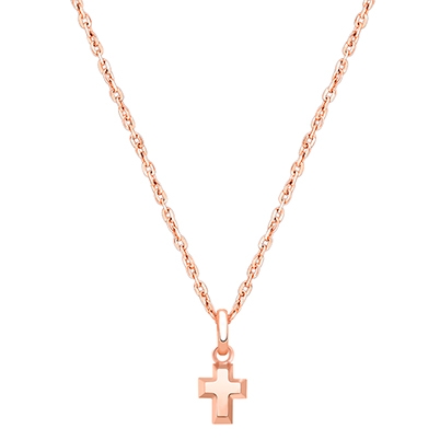 Simple Cross, Teeny Tiny Children&#039;s Necklace for Boys - 14K Rose Gold