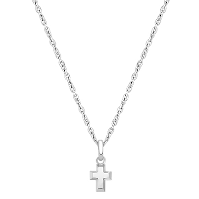 Simple Cross, Teeny Tiny Children&#039;s Necklace for Boys - 14K White Gold