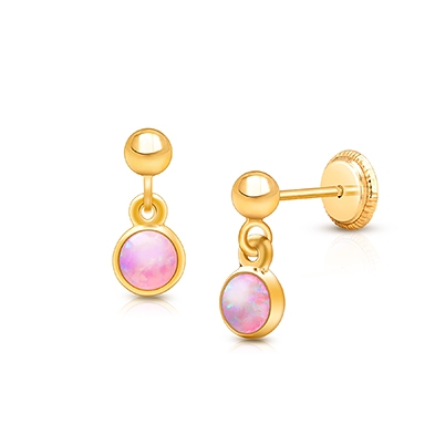 Shimmering Opal Dangle, Pink Opal Baby/Children&#039;s Earrings, Screw Back - 14K Gold