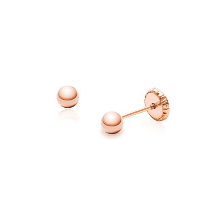 3mm Classic Round Baby/Children&#039;s Earrings, Screw Back - 14K Rose Gold (Wide Back)