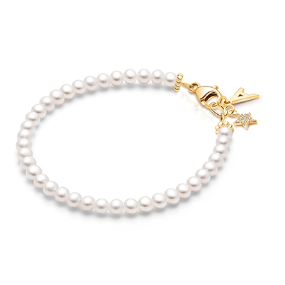 3mm Cultured Pearls, Baby/Children&#039;s Beaded Bracelet for Girls - 14K Gold