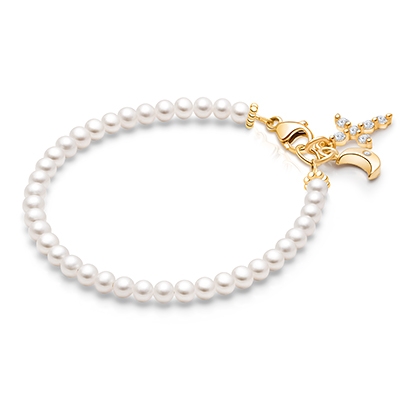14K Solid Gold Pearl Bracelet for Girls Christening