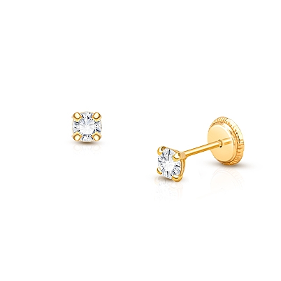 3mm Genuine Diamond Studs, Baby/Children&#039;s Earrings, Screw Back - 14K Gold