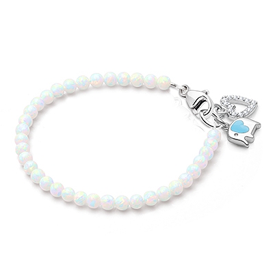 3mm Opals, Lab Created White Opal Baby/Children&#039;s Beaded Bracelet for Girls - Sterling Silver