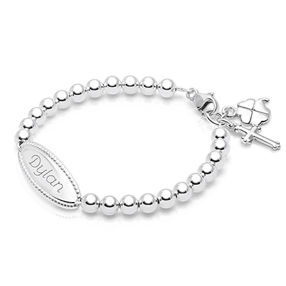 4mm Tiny Blessings Beads, Christening/Baptism Baby/Children&#039;s Engraved Bracelet for Boys - Sterling Silver