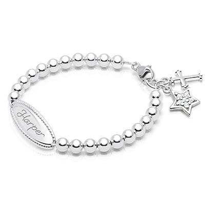 4mm Tiny Blessings Beads Christening/Baptism Baby/Children&#039;s Engraved Bracelet - Sterling Silver