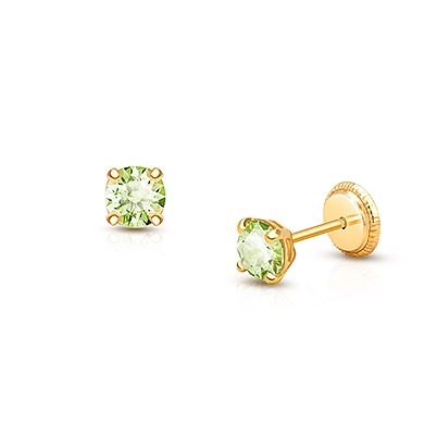 August Birthstone Studs, 4mm Swarovski® Crystal Baby/Children's Earrings, Screw Back - 14K Gold