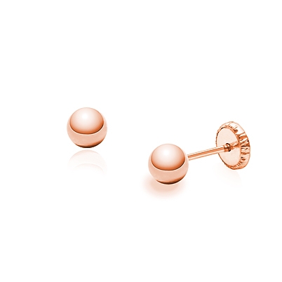 4mm Classic Round Baby/Children&#039;s Earrings, Screw Back - 14K Rose Gold (Wide Back)