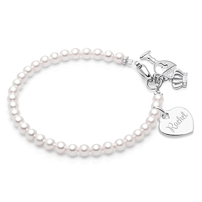 4mm Cultured Pearls, First Holy Communion Beaded Bracelet for Girls - Sterling Silver