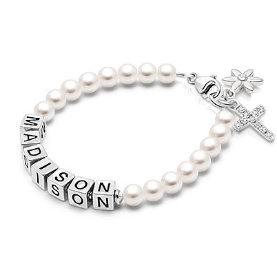 Pearl Name Bracelet for Girls Baptism/Christening
