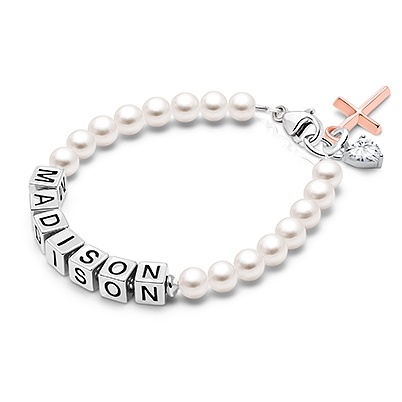 Pearl Name Bracelet for Girls First Holy Communion