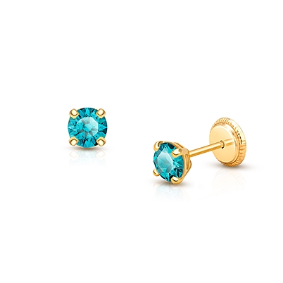 December Birthstone Studs, 4mm Swarovski® Crystal Baby/Children's Earrings, Screw Back - 14K Gold