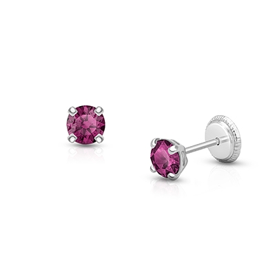 February Birthstone Studs, 4mm Swarovski® Crystal Baby/Children's Earrings, Screw Back - 14K White Gold