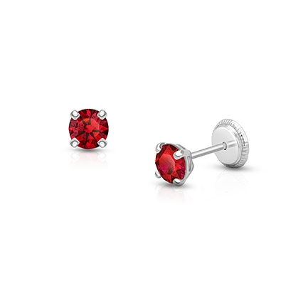 July Birthstone Studs, 4mm Swarovski® Crystal Baby/Children's Earrings, Screw Back - 14K White Gold
