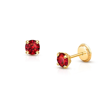 July Birthstone Studs, 4mm Swarovski® Crystal Baby/Children's Earrings, Screw Back - 14K Gold