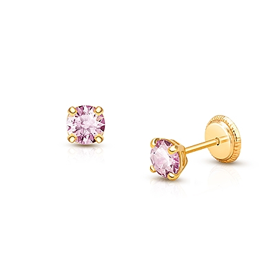 June Birthstone Studs, 4mm Swarovski® Crystal Baby/Children's Earrings, Screw Back - 14K Gold