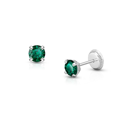 May Birthstone Studs, 4mm Swarovski® Crystal Baby/Children's Earrings, Screw Back - 14K White Gold