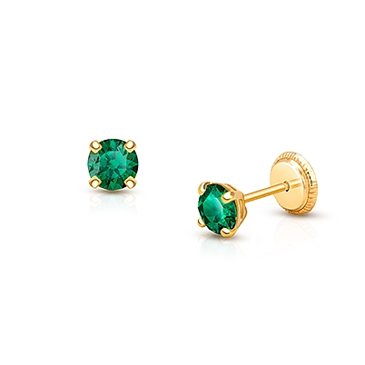 May Birthstone Studs, 4mm Swarovski® Crystal Baby/Children's Earrings, Screw Back - 14K Gold