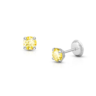 November Birthstone Studs, 4mm Swarovski® Crystal Baby/Children's Earrings, Screw Back - 14K White Gold