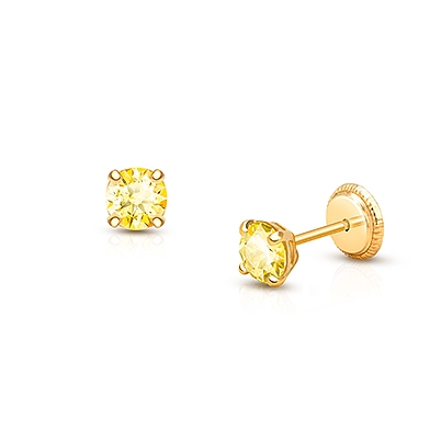 November Birthstone Studs, 4mm Swarovski® Crystal Baby/Children's Earrings, Screw Back - 14K Gold