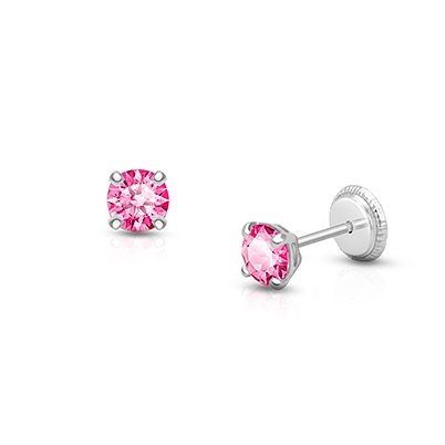 October Birthstone Studs, 4mm Swarovski® Crystal Baby/Children's Earrings, Screw Back - 14K White Gold