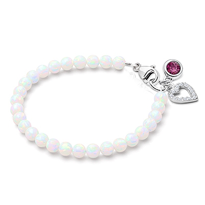 4mm Opals, Lab Created White Opal Baby/Children&#039;s Beaded Bracelet for Girls - Sterling Silver