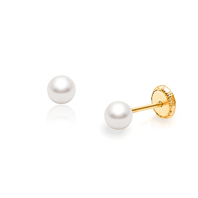 Pearl Stud Earrings for Babies and Children, Solid 14K Gold
