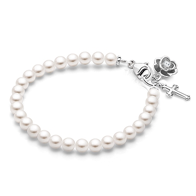 Solid Silver Pearl Bracelet for Girls Christening