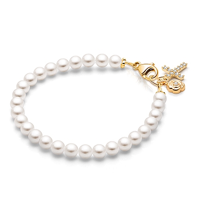 Solid 14K Gold Pearl Bracelet for Girls Christening