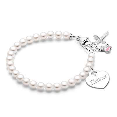 Solid Silver Pearl Bracelet for Girls Christening