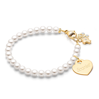 Solid 14K Gold Pearl Bracelet for Girls Christening