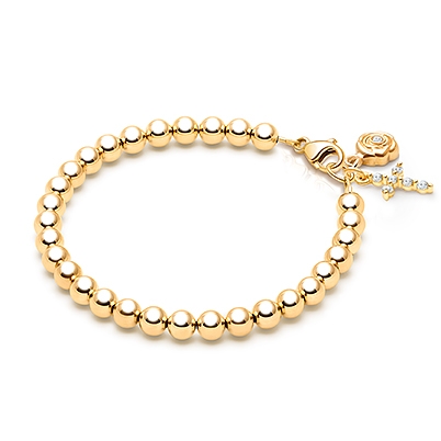 4mm Tiny Blessings Beads, First Holy Communion Beaded Bracelet for Girls - 14K Gold