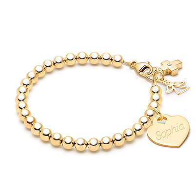 4mm Tiny Blessings Beads, First Holy Communion Beaded Bracelet for Girls (Includes Engraved Charm) - 14K Gold