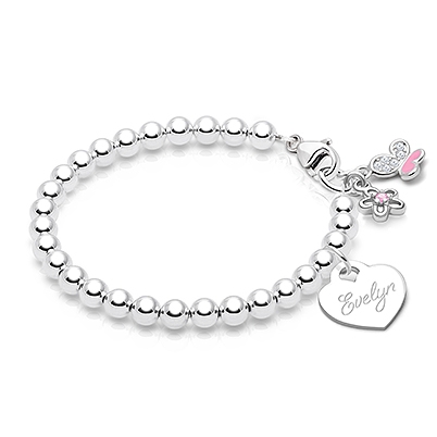 4mm Tiny Blessings Beads, Baby/Children&#039;s Beaded Bracelet for Girls (INCLUDES Engraved Charm) - Sterling Silver