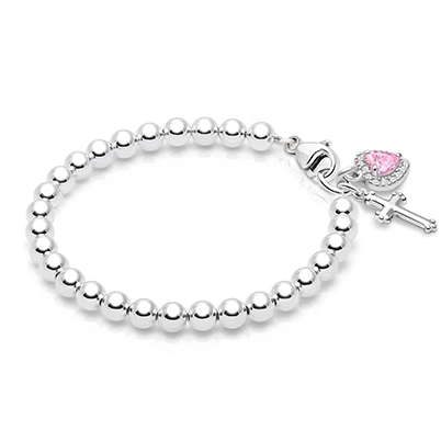 4mm Tiny Blessings Beads, Christening/Baptism Baby/Children&#039;s Beaded Bracelet for Girls - Sterling Silver