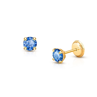 September Birthstone Studs, 4mm Swarovski® Crystal Baby/Children's Earrings, Screw Back - 14K Gold