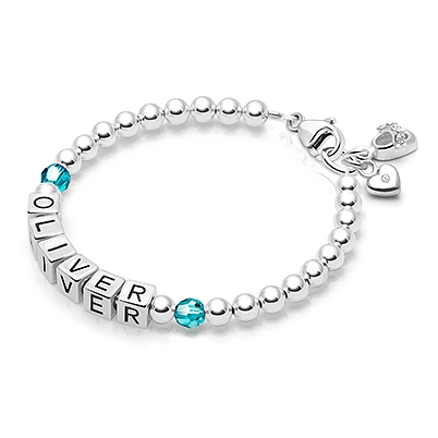 Tiny Blessings Birthstone, Baby/Children's Name Bracelet for Boys - Sterling Silver