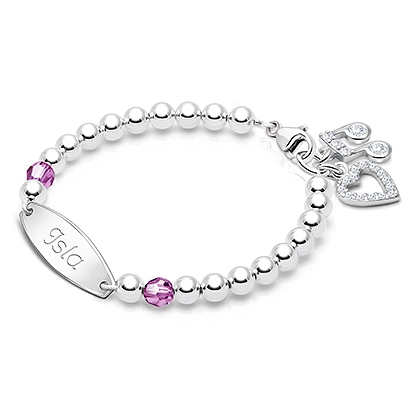 Tiny Blessings Birthstone, Baby/Children&#039;s Engraved Bracelet for Girls - Sterling Silver