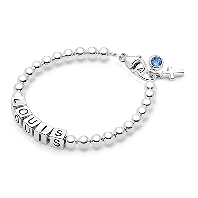 4mm Tiny Blessings Beads, Christening/Baptism Baby/Children&#039;s Name Bracelet for Boys - Sterling Silver