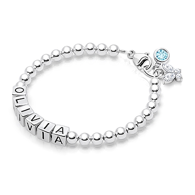 4mm Tiny Blessings Beads, Baby/Children&#039;s Name Bracelet for Girls - Sterling Silver