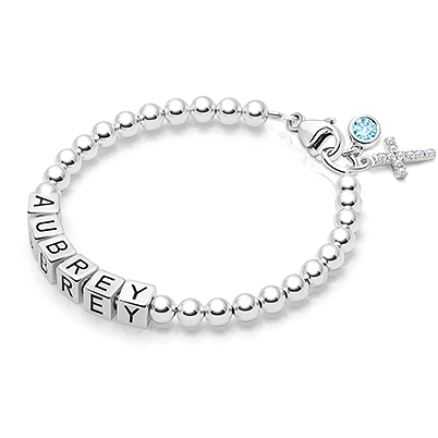 4mm Tiny Blessings Beads Christening/Baptism Baby/Children&#039;s Name Bracelet - Sterling Silver