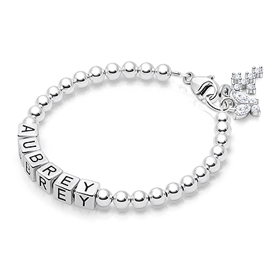 4mm Tiny Blessings Beads, First Holy Communion Name Bracelet for Girls - Sterling Silver