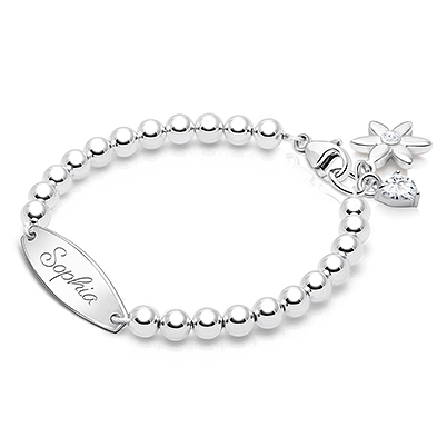 4mm Tiny Blessings Beads, Baby/Children&#039;s Engraved Bracelet for Girls - Sterling Silver