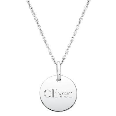 Baby Round, Engraved Children's Necklace for Boys (FREE Personalization) - Sterling Silver
