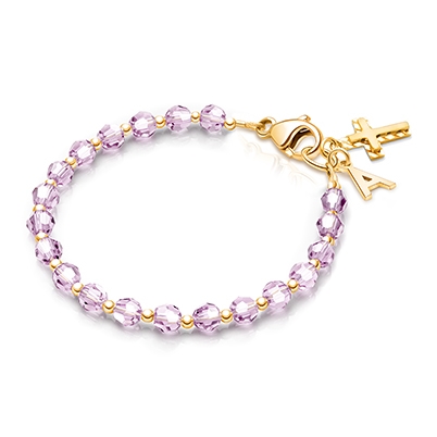 Teen&#039;s Birthstone Crystal Bracelet for Girls in the Month of january/february/march/april/may/june/july/august/september/october/november/december made with Solid 14K Gold