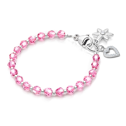 Birthstone Crystal, Baby/Children’s Beaded Bracelet for Girls (All 12 Birthstones Avail) - Sterling Silver