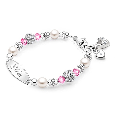 Birthstone, Baby/Children&#039;s Engraved Bracelet for Girls (All 12 Birthstones Avail) - Sterling Silver