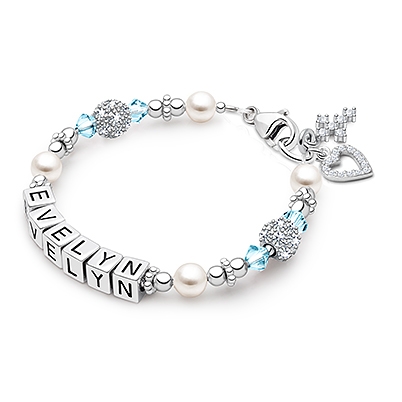 First Holy Communion Birthstone Name Bracelet for Girls