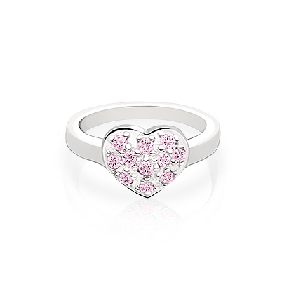 A Blessed Heart, Pink CZ Ring - Sterling Silver